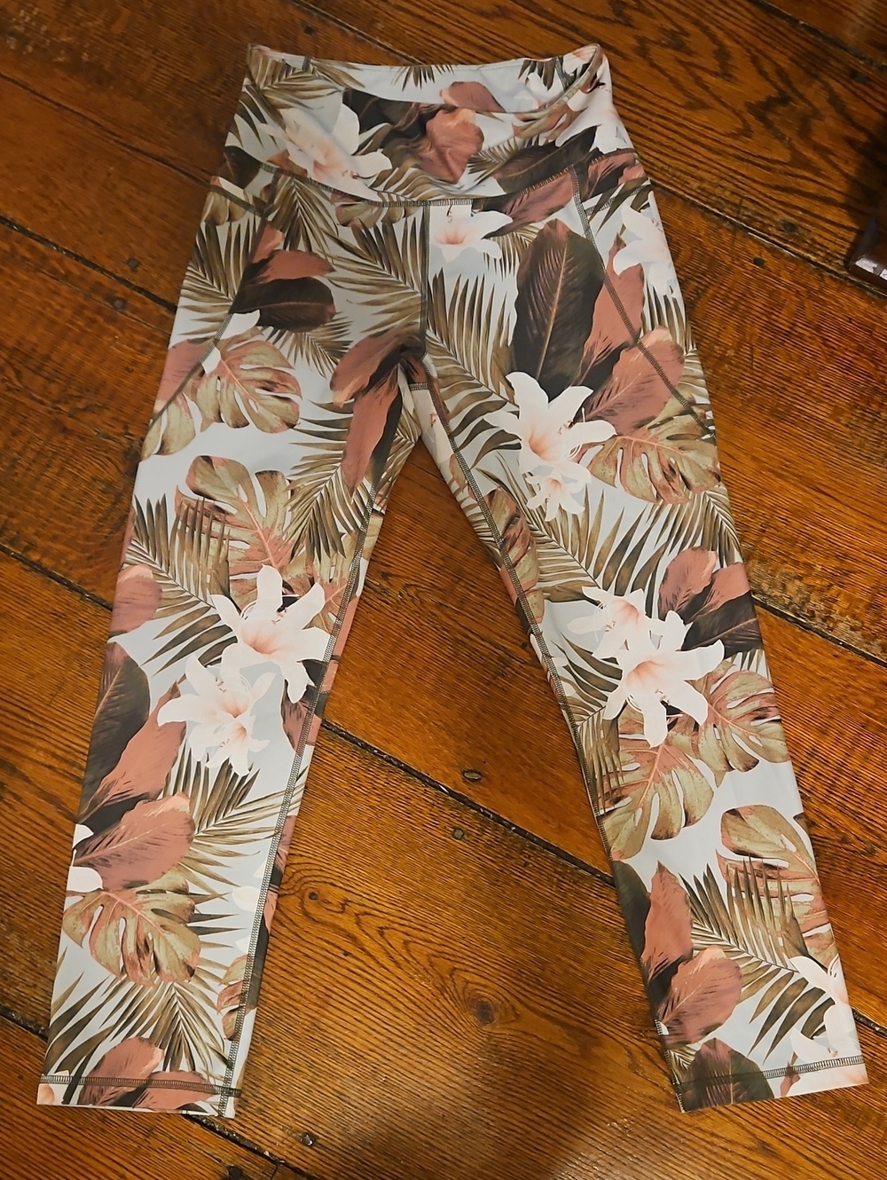 Floral Tropical Print Leggings - Pink & Green